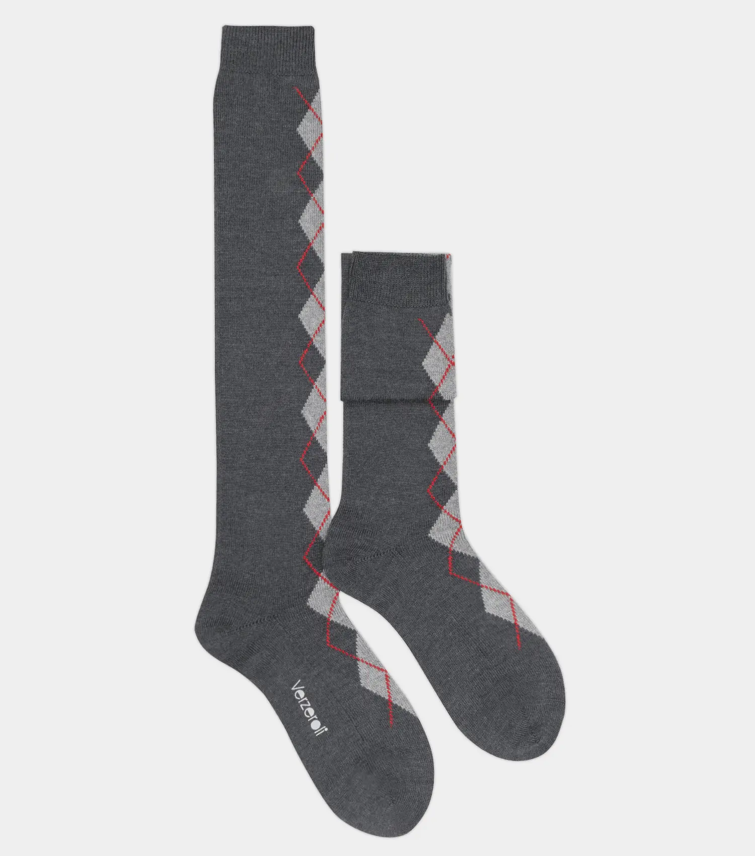 Calza lunga fantasia argyle in lana, made in Italy, modello Leila – calzino donna elegante e caldo per l’inverno