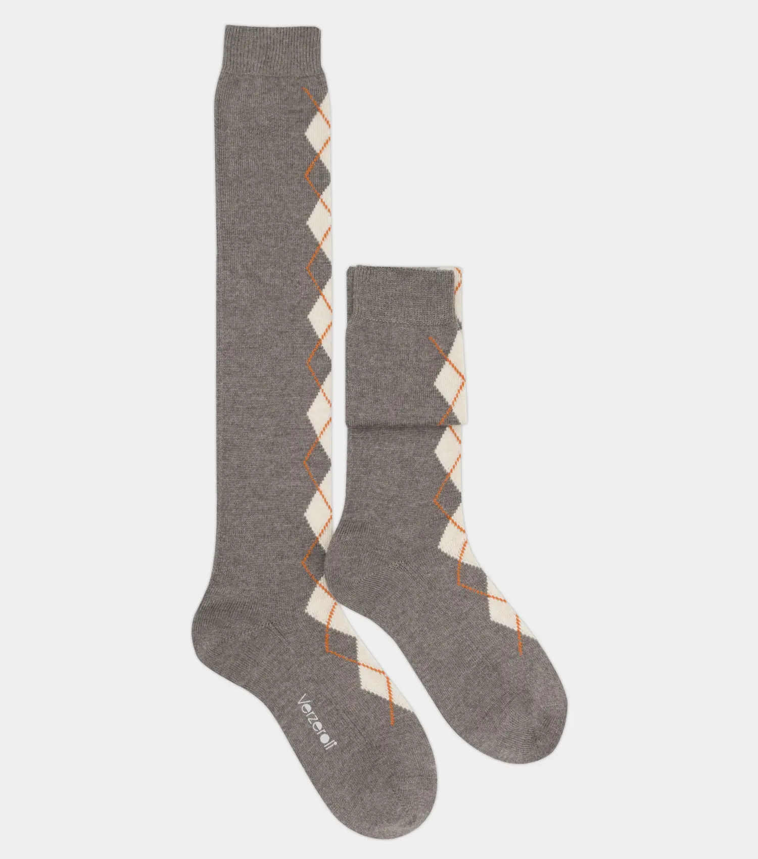 Calza lunga fantasia argyle in lana, made in Italy, modello Leila – calzino donna elegante e caldo per l’inverno