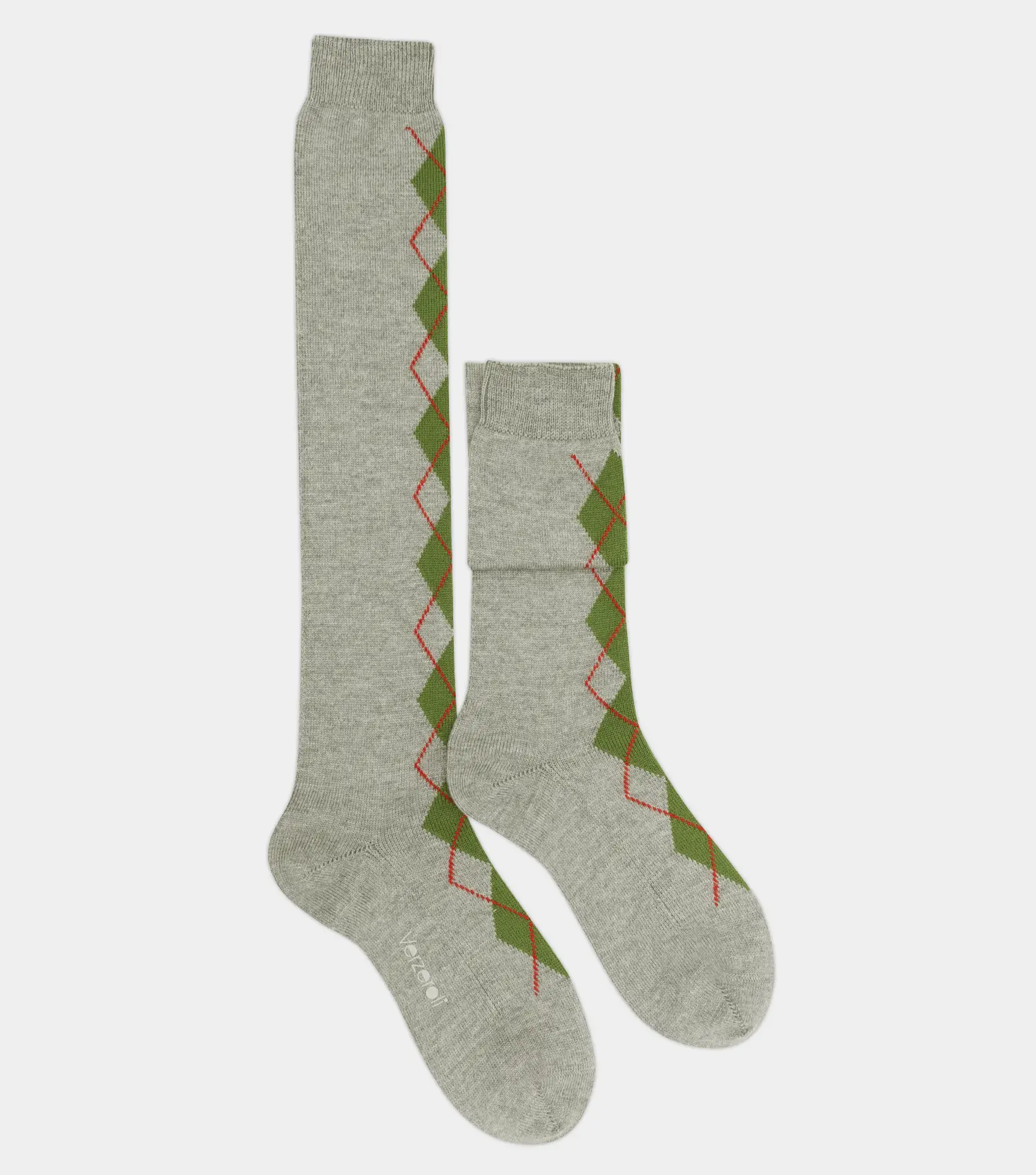 Calza lunga fantasia argyle in lana, made in Italy, modello Leila – calzino donna elegante e caldo per l’inverno