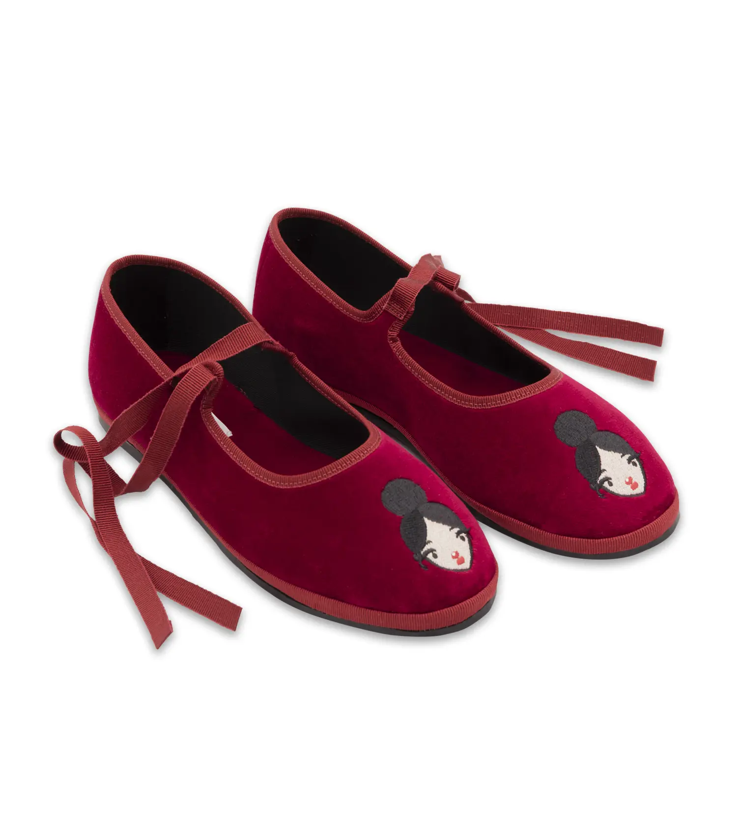 MERY - Friulana punta rotonda con fiocco ton sur ton e ricamo dell'iconica Doll by Mary Sapotito